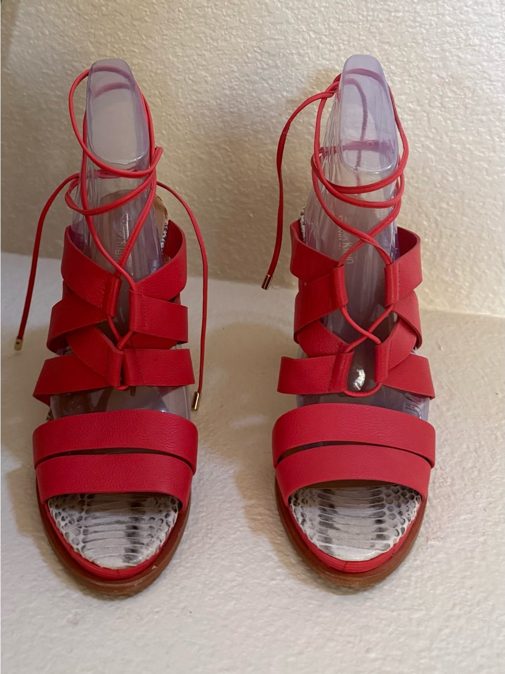 Calvin Klein Women's Orange Lace-Up Strappy Sandals